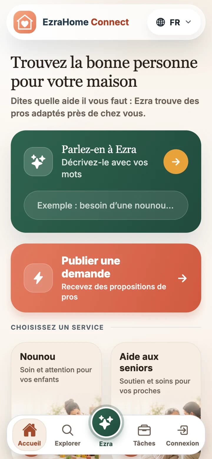 Écrans de l’application EzraHome Connect